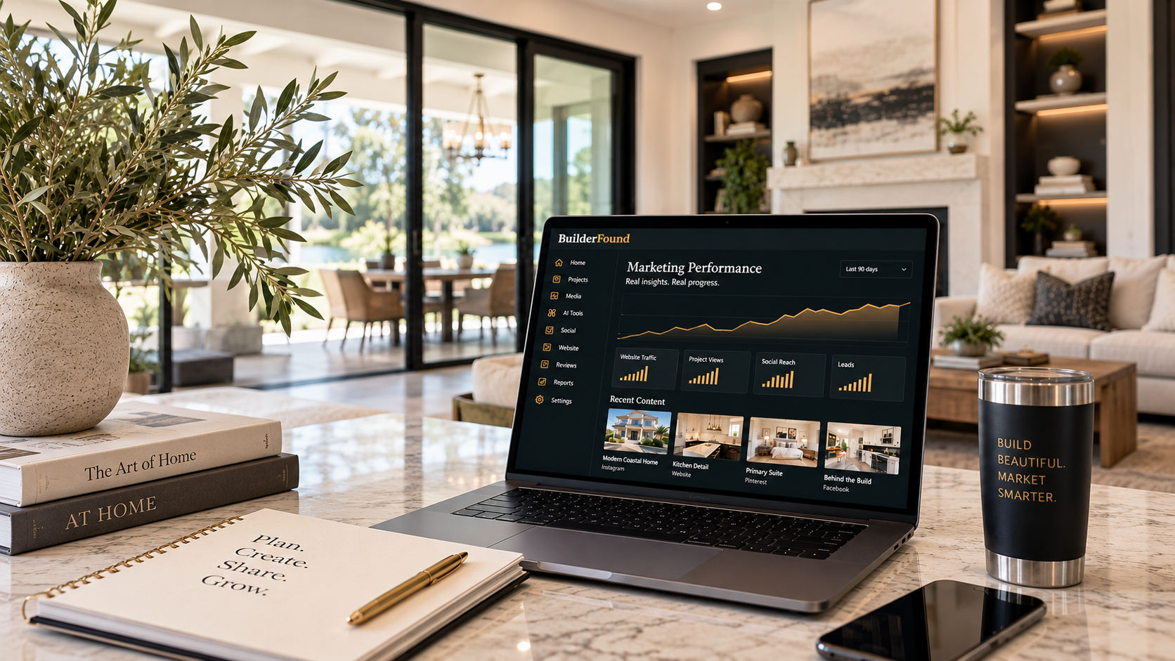 BuilderFound Marketing Performance reporting in a home workspace